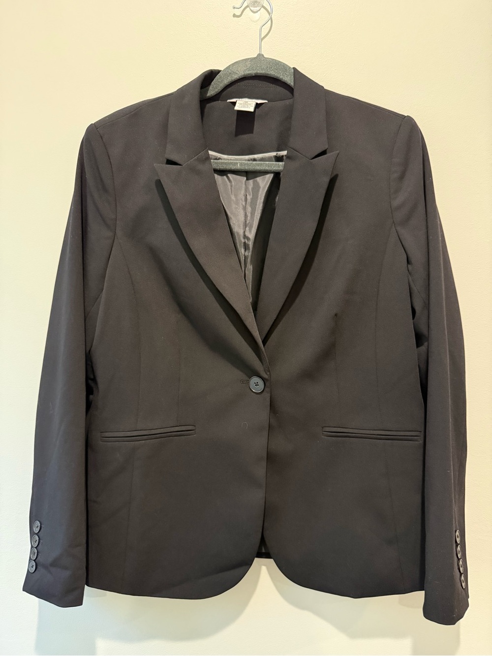 Liz Claiborne Classic Black One Button Blazer Jacket Tailored Career Suit Sz 10